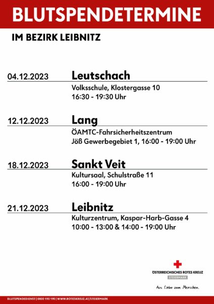 Blutspendetermine Dezember 2023