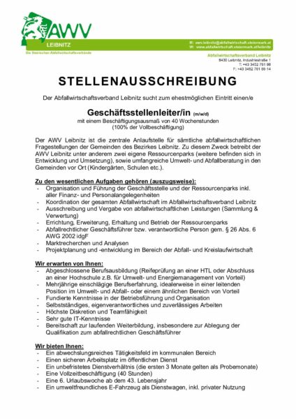 Stellenausschreibung Geschäftsstellenleiter 06.02.2026 final